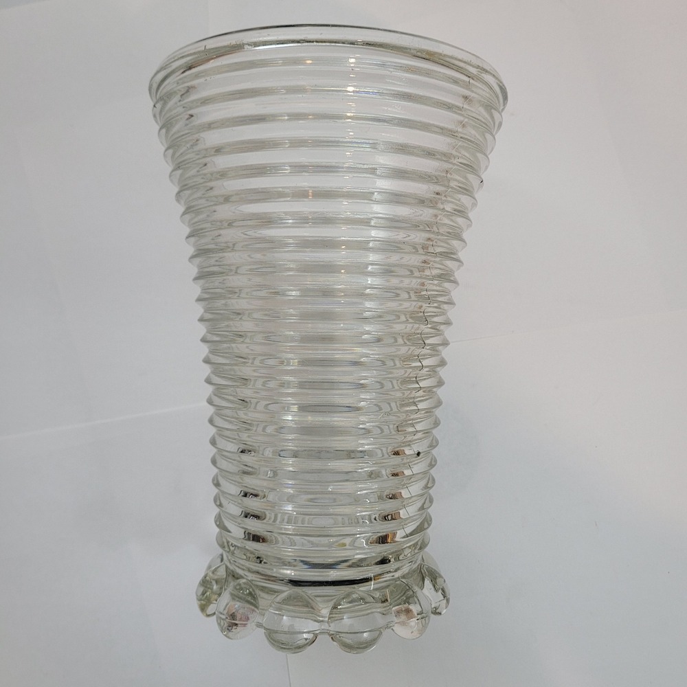 Unbranded Clear Ribbed Beehive Glass Trumpet Vase Scalloped Base 8 Inch